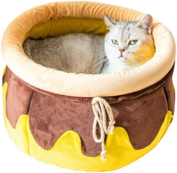 Nid pour chat Pot de miel Forme magique Canapé-lit pour chat Nid pour chat mignon et confortable Nid pour chat chaud Grand espace Lit doux pour animal de compagnie Convient aux petits chats et chiens