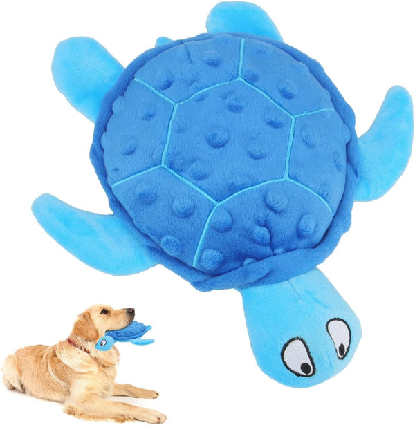 Juguete de peluche para perros con forma de tortuga marina que chirría: duradero, sin relleno, juguete interactivo para masticar para perros pequeños: alivia la ansiedad, la dentición y los mantiene ocupados para los cachorros