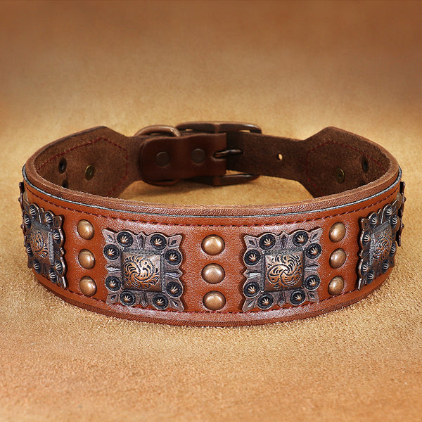 Collier anti-morsure pour chien en cuir de vache avec rivets