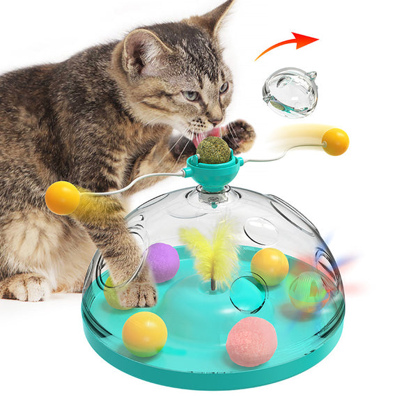 Meows Windmill Jouets amusants pour chat Plateau tournant multifonctionnel interactif Jouets éducatifs pour animaux de compagnie avec boule lumineuse à l'herbe à chat Jouets à moulinet Produits pour animaux de compagnie