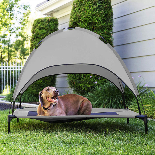 Suministros para exteriores para mascotas Cama alta cubierta Cama de campamento Tienda de campaña con sombrilla