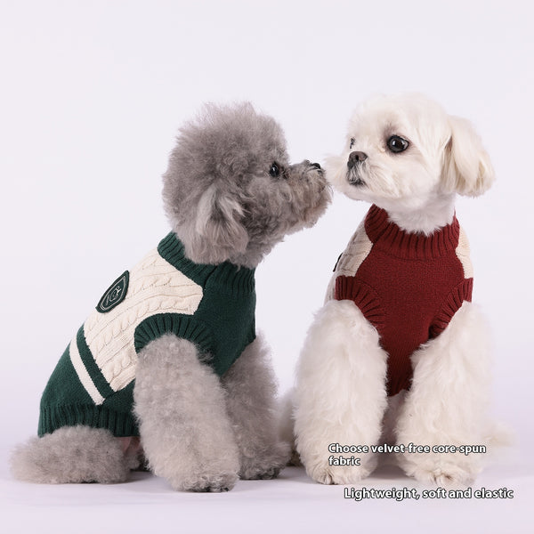 Preppy Style Dog Winter Warm Clothes Teddy Bichon Color Matching Sweater Small Dog Sleeveless Pet Clothes Wholesale