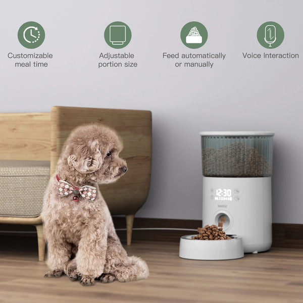 Fuente de agua para gatos y mascotas, comedero automático inteligente de 2,5 l para perros, cuencos de comida, suministros de alimentación para gatos inteligentes a distancia, alimentación 2 en 1 con USB