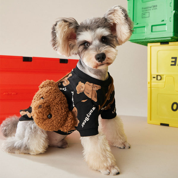 Dog Clothes Autumn And Winter Clothes Plus Velvet Bear Sweater And  Backpack