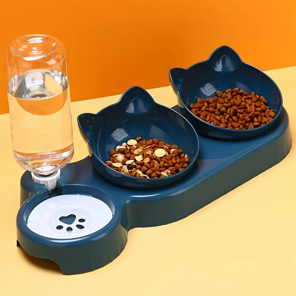 Distributeur automatique d'eau et de nourriture pour chat 3 en 1 avec double bol