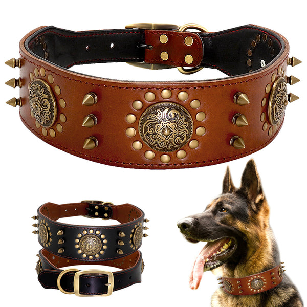 Collar de cuero con tachuelas para perros grandes Collar antimordeduras para perros grandes