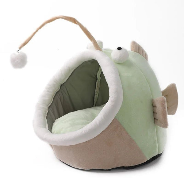 Multifunctional Winter Cat Nest Lantern Fish Cat House Semi-closed Deerskin Velvet Small Dog Kennel Warm And Comfortable