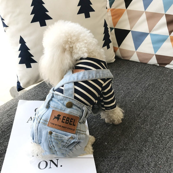 Pantalon à bretelles en denim pour chien printemps et automne