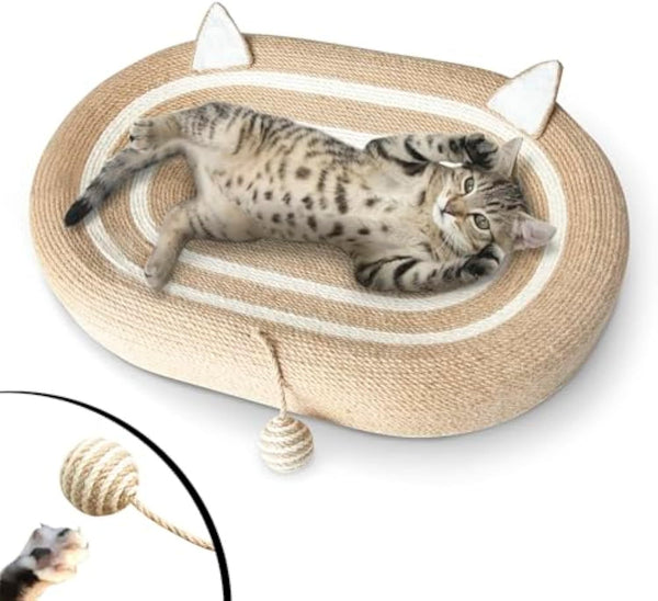 Lit griffoir pour chat 3 en 1 en sisal pour chats, griffoirs pour chats d'intérieur avec antidérapant