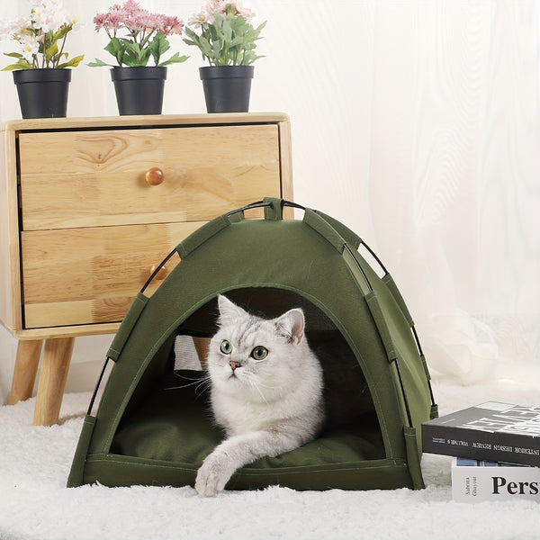 Lit de tente pour chat avec coussin doux antidérapant amovible, grotte de tente portable pour animaux de compagnie pour chats et petits chiens, tapis respirant et auto-rafraîchissant pour animaux de compagnie pour chiens et chats