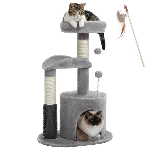 Árbol para gatos con cepillo de aseo automático y poste rascador para gatitos y gatos activos