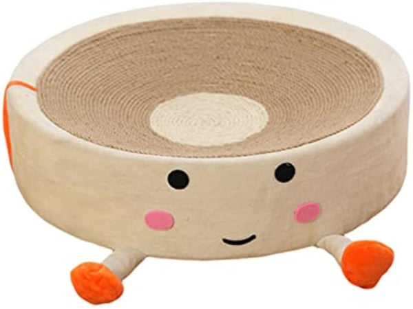 Cartoon Round Sisal Cat Scratching Board Cat Nest Integrated Large Cat Toy Wear Resistant Non-Shedding Cat Bed