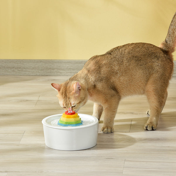 Dispensador de agua de cerámica con forma de pagoda roja de colores para mascotas, gatos y perros