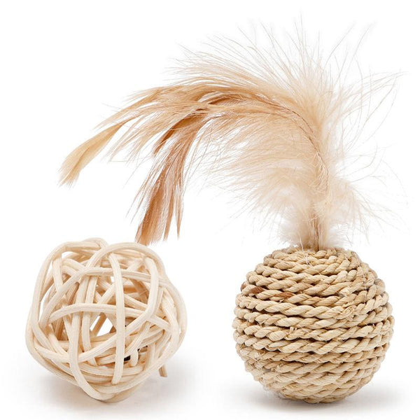 Rattan Ball & Feather Bell Ball Set