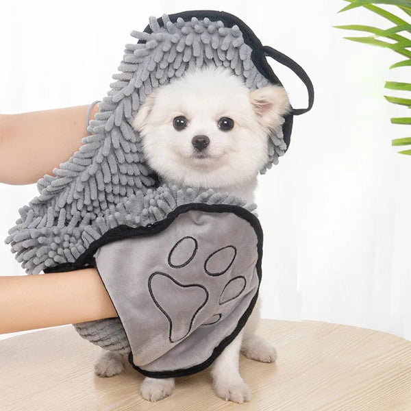 Serviette absorbante pour chien, serviette en microfibre à séchage rapide, lavable en machine avec poches pour les mains