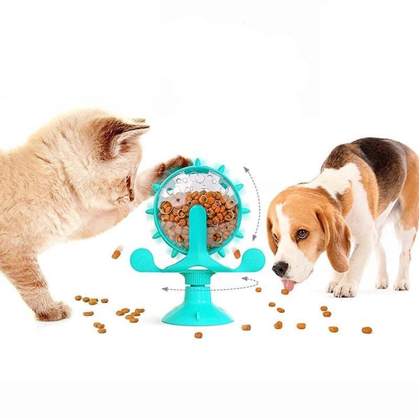 Juguete interactivo con forma de molino de viento y plato giratorio para perros y gatos pequeños: comedero lento multifuncional