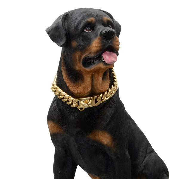 Collier pour chien de compagnie 14 mm en acier inoxydable avec chaîne cubaine et boucle de verrouillage or/argent