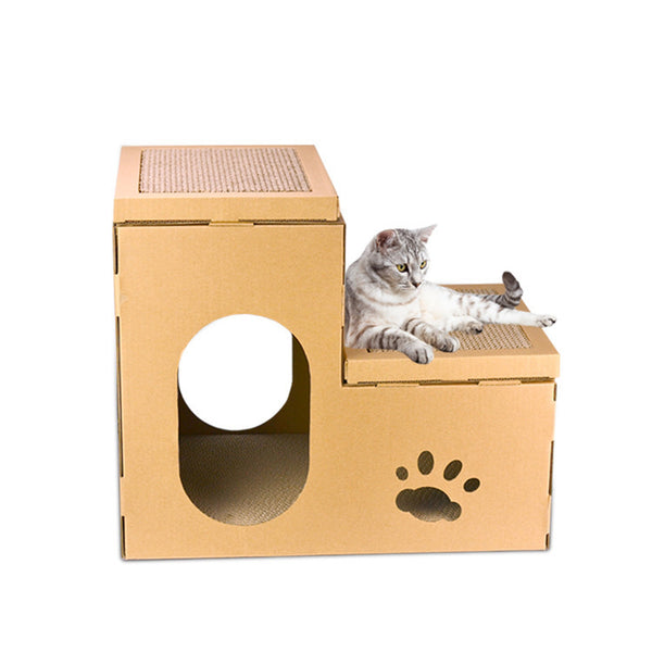 Maison pour chat Double échelle Disque à griffes pour chat Disque à broyer Jouets à l'herbe à chat gratuits