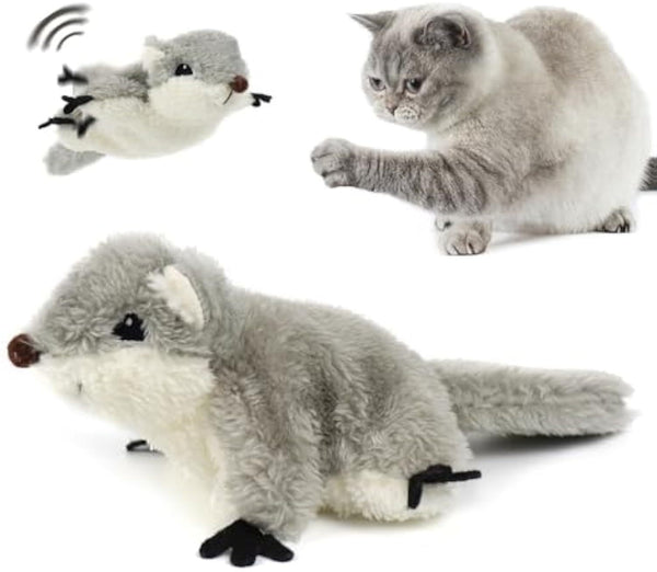 Cat Toys Flapping Squirrel, Lifelike Squirrel Sound And Rechargeable Touch Activated Kitten Toy Catnip Kicker Interactive Exercise Toys For All Cats