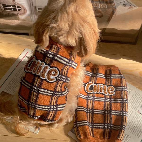 Vintage Plaid Pet Sweater Cat Clothes