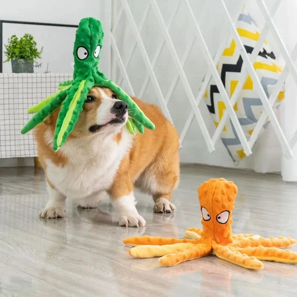 Pulpo de peluche interactivo con chirrido para perros