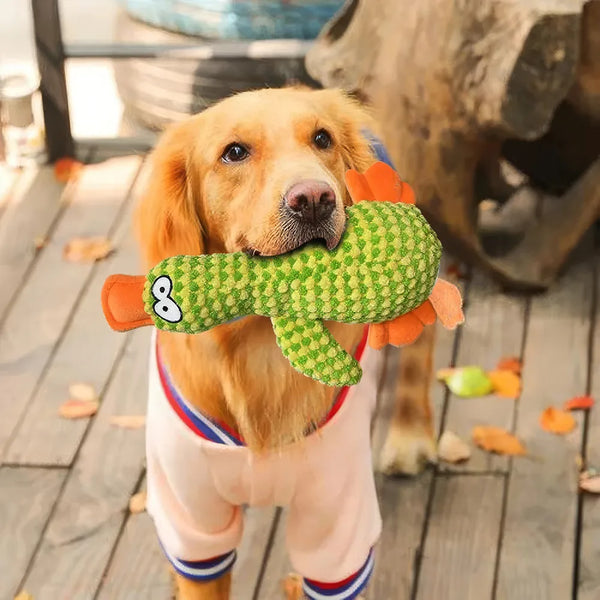 Lindo juguete de peluche con forma de pato que chirría para perros