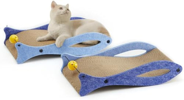 Griffoir pour chat en forme de poisson, coussinets pour griffoir pour chat, salon en carton pour chat, griffoir durable avec balle, jouet pour chats d'intérieur