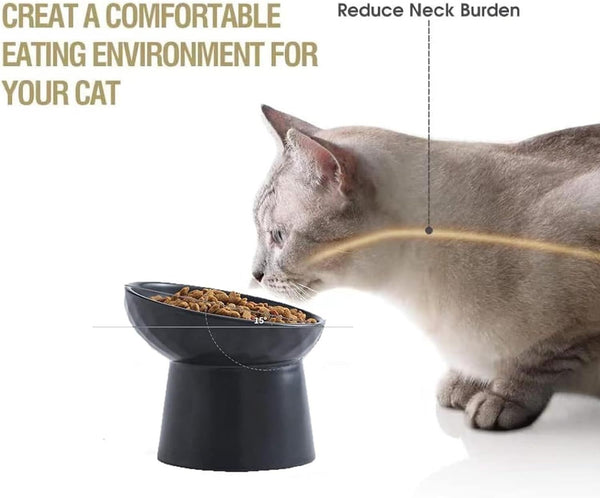 Cuencos elevados de cerámica para gatos Plato elevado de porcelana para gatos y perros pequeños Juego de cuencos de agua y comida para mascotas inclinados sin estrés Apto para lavavajillas y microondas