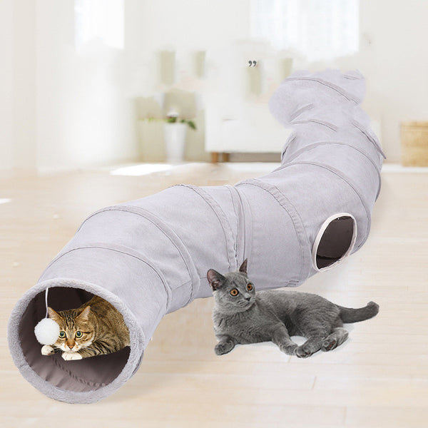 Juguete túnel para gatos tipo S de gamuza con canal plegable