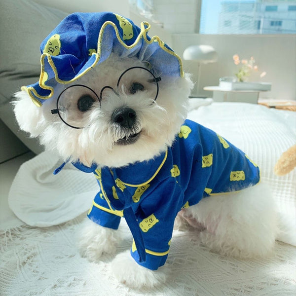 Ensemble pyjama pour chien avec chapeau et ours en bonbon coréen, vêtements pour la maison, en pur coton