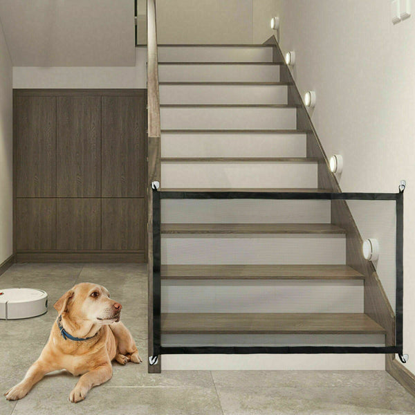 Puerta de seguridad para mascotas, perros, gatos y bebés, valla de malla mágica, red de protección portátil, escaleras y puertas