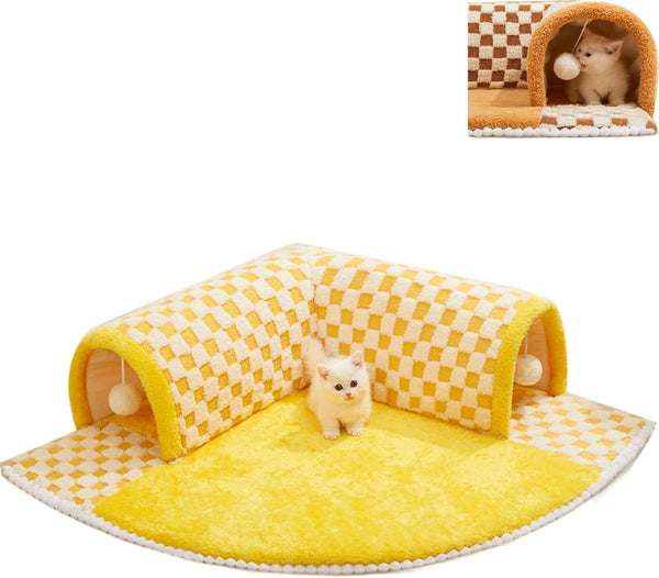 Funny Plush Plaid Cat Tunnel Cat Bed Cat Tunnel Bed With Central Mat Plush Plaid Tunnel Cat Bed Zipper Cat Tunnel For Indoor Cats