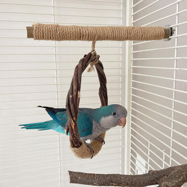 Natural Apple Wood Bird Swing & Stand