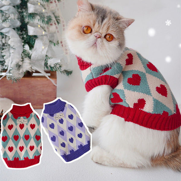 Christmas Rhombus Love Sweater Cat Clothes