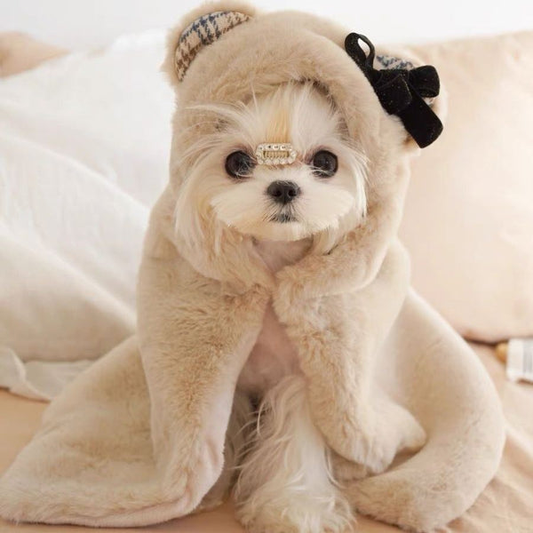 Pet Dog Cat Plush Cloak Clothes Cute Bear Blanket Autumn And Winter Warm Pad