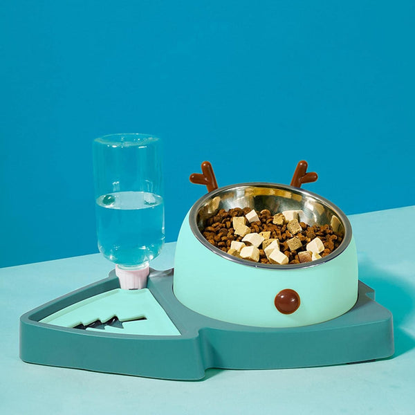 Anti-Overturning Double Pet Bowl with Water Dispenser