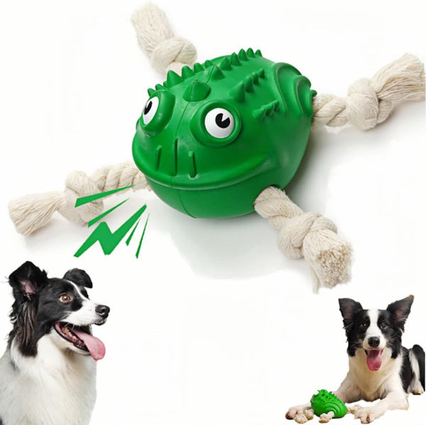 New Indestructible Robust Rubber Cotton Toad Dog Toy For Aggressive Chewers Toad Shape Unbreakable Interactive Dog Chew Toys Chew-Resistant Toad Squeaky Dog Toy For Teeth Cleaning