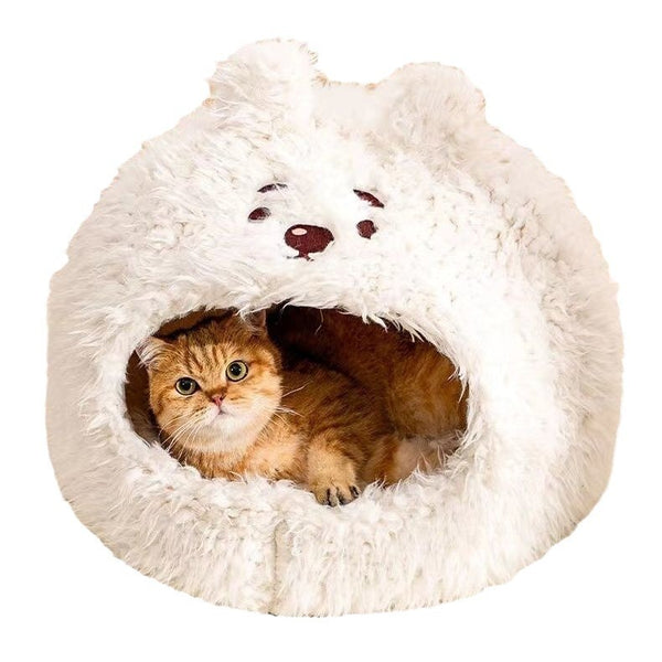 Semi Closed Pet Cat Nest Dog Sleeping Nest Warm Winter Yurt Plush Animal Models Cute Pet Velvet Nest