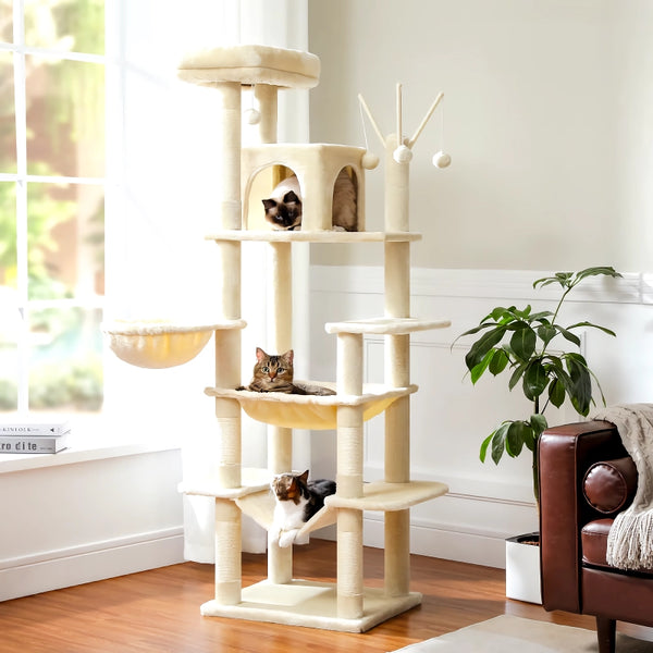 Tall Tower with Extra-Large Hammock & Scratching Posts