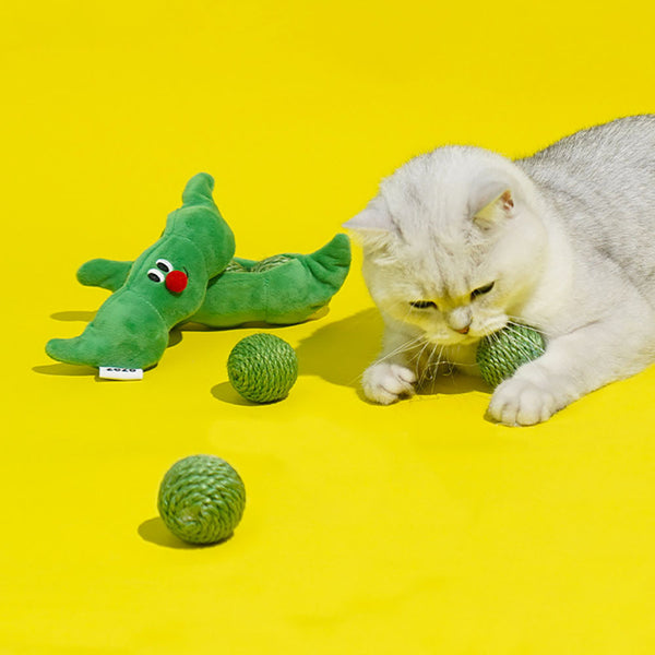 Lot de 3 balles de jeu interactives pour chat, en corde de sisal, à mâcher, avec son bruissant, rangement pour cosses de pois, pour entraînement et chasse en intérieur