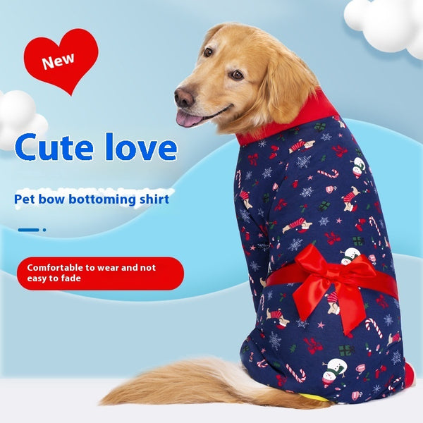 Pyjama anti-fourrure avec nœud décoratif pour gros chien, vêtements pour animaux de compagnie à quatre pattes