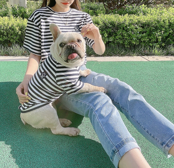 Striped Modal Cotton T-shirt Small Dog Cat Bipedal Parent-child Wear