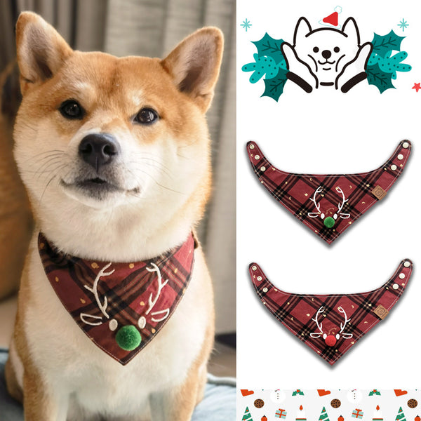 Pet's Saliva Towel Christmas Deer Scarf Large Medium And Small For Cats And Dogs Triangular Binder