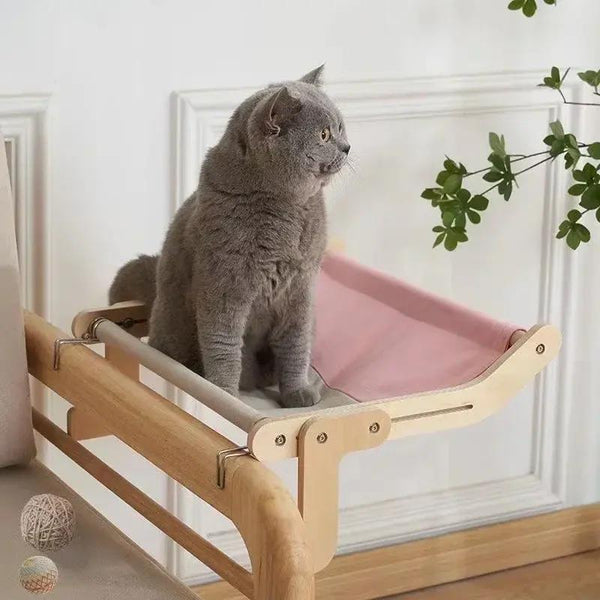 Hamac en bois pour chat - Assemblage facile, toile de coton lavable, cadre en contreplaqué