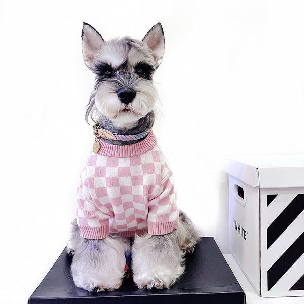 Pet Dog Short Girlish Checkerboard Sweater