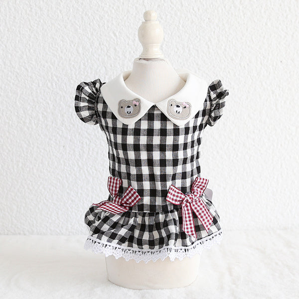 Pet Dog Cat Doll Collar Plaid Skirt