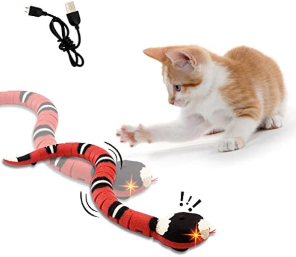 Interactive Cat Toy Snake Smart Sensing Snake Toy For Cat Dog Pet Toy Snake Electric Infrared Induction Snake Gag Toy USB Rechargeable Realistic RC Snake Tricky Joke Toy