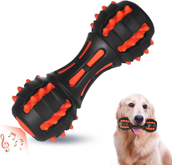 Dog Squeaky Toys For Aggressive Chewers Almost Indestructible Squeaky Toys For Dogs Teething Chew Toys For Medium Large Breed Durable Rubber Dog Toy Dumbbell Shape