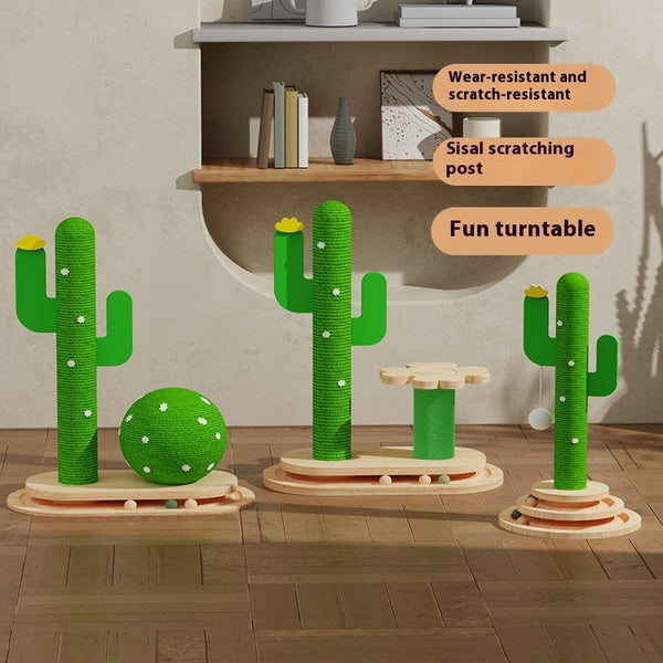 Jouet pour chat en forme de cactus, roue d'appui en bois massif