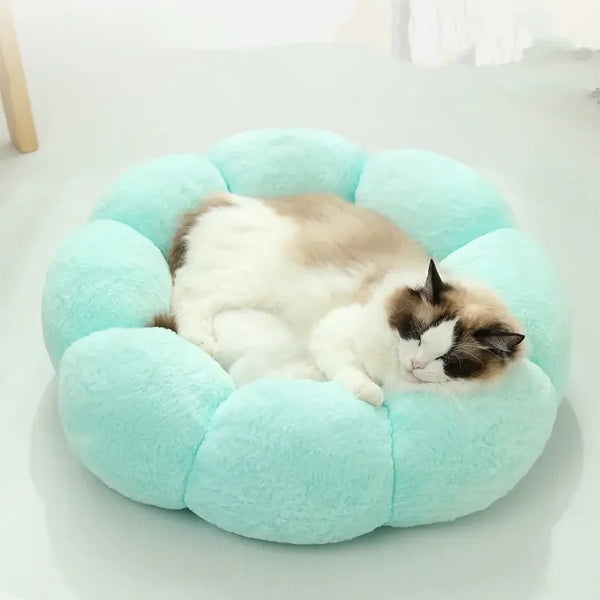 Lit rond mignon pour animaux de compagnie avec motif de fleurs